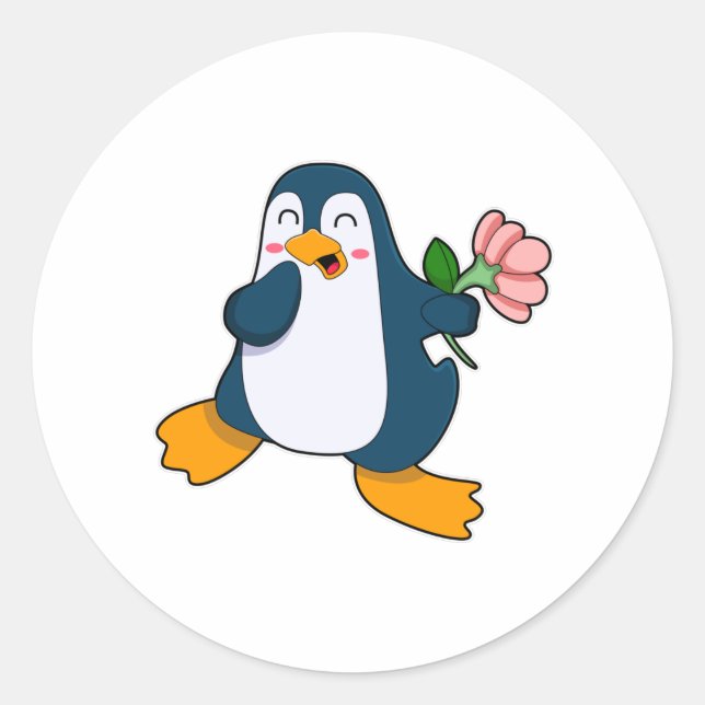 Penguin with rosa Flower Classic Round Sticker (Front)