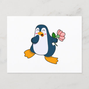 Penguin with rosa Flower Postcard