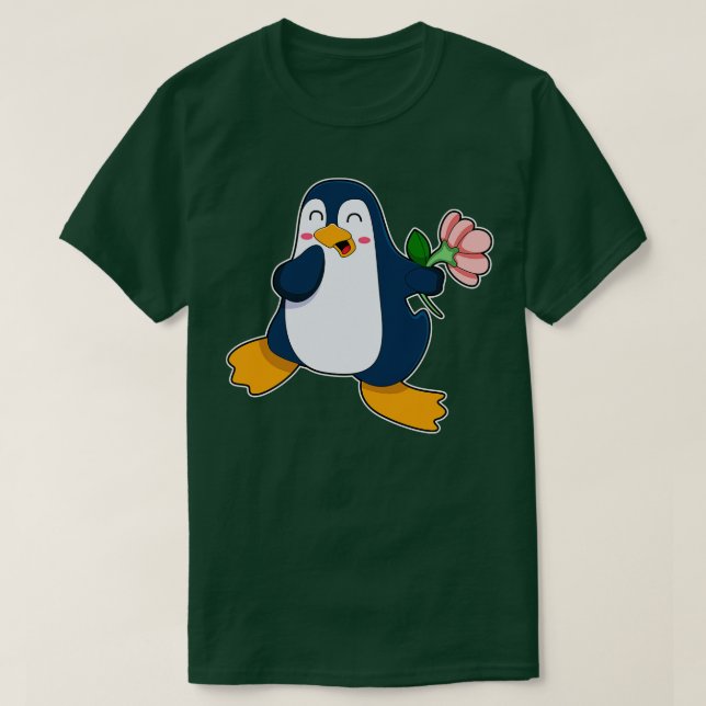 Penguin with rosa Flower T-Shirt (Design Front)
