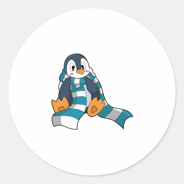 Penguin with Scarf Classic Round Sticker (Front)