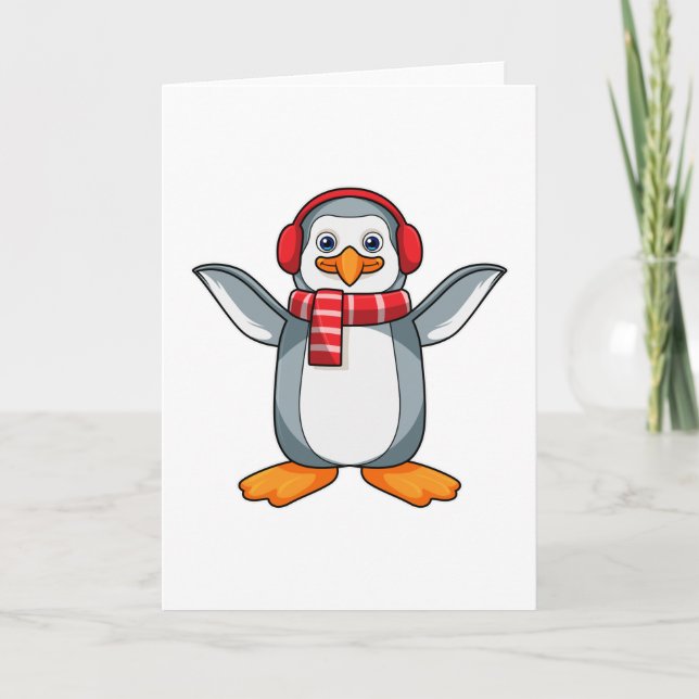 Penguin with Scarf & Headphone Card (Front)