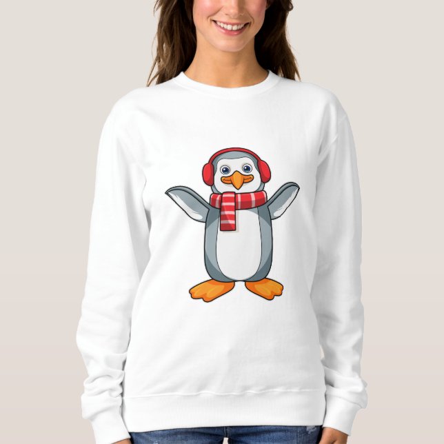 Penguin with Scarf & Headphone Sweatshirt (Front)