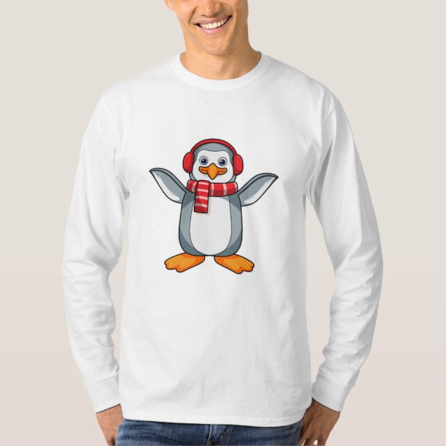 Penguin with Scarf & Headphone T-Shirt (Front)