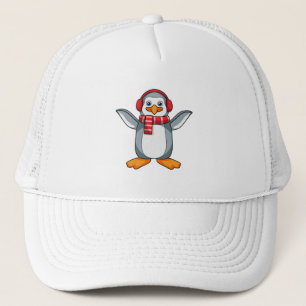 Penguin with Scarf & Headphone Trucker Hat