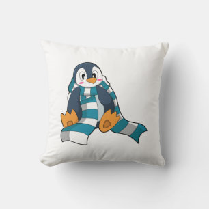 Penguin with Scarf Throw Pillow