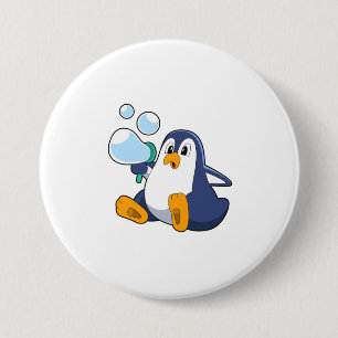 Penguin with Soap bubbles.PNG 3 Inch Round Button
