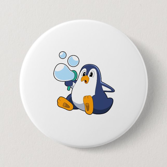 Penguin with Soap bubbles.PNG 3 Inch Round Button (Front)