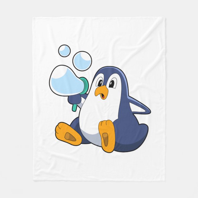 Penguin with Soap bubbles.PNG Fleece Blanket (Front)