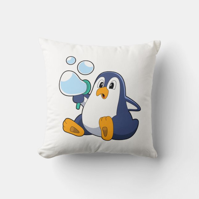 Penguin with Soap bubbles.PNG Throw Pillow (Front)