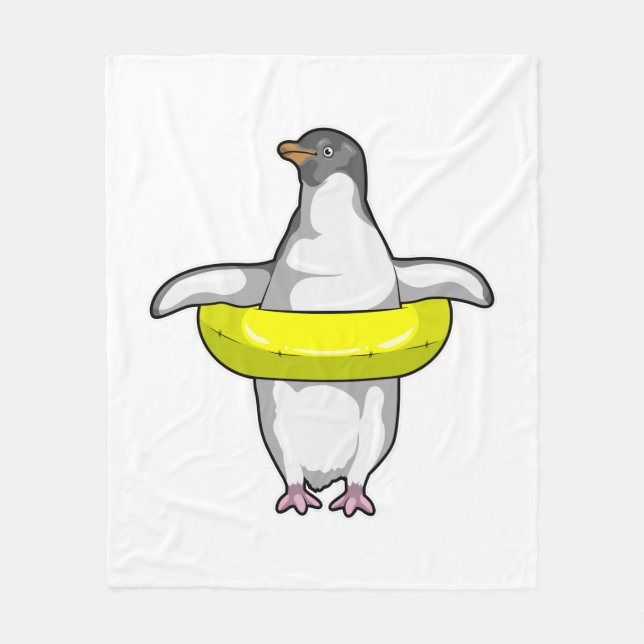 Penguin with Swim ring Fleece Blanket (Front)