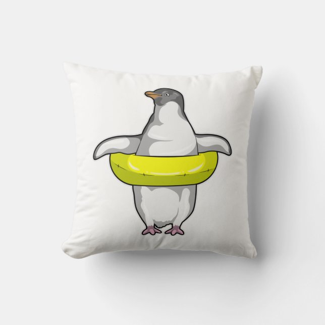 Penguin with Swim ring Throw Pillow (Front)