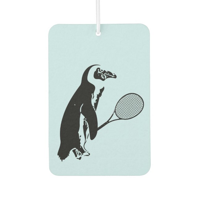 Penguin with Tennis Racquet and Blue Background Air Freshener (Front)