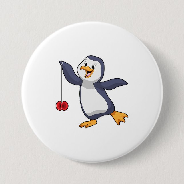 Penguin with Yo-Yo 3 Inch Round Button (Front)