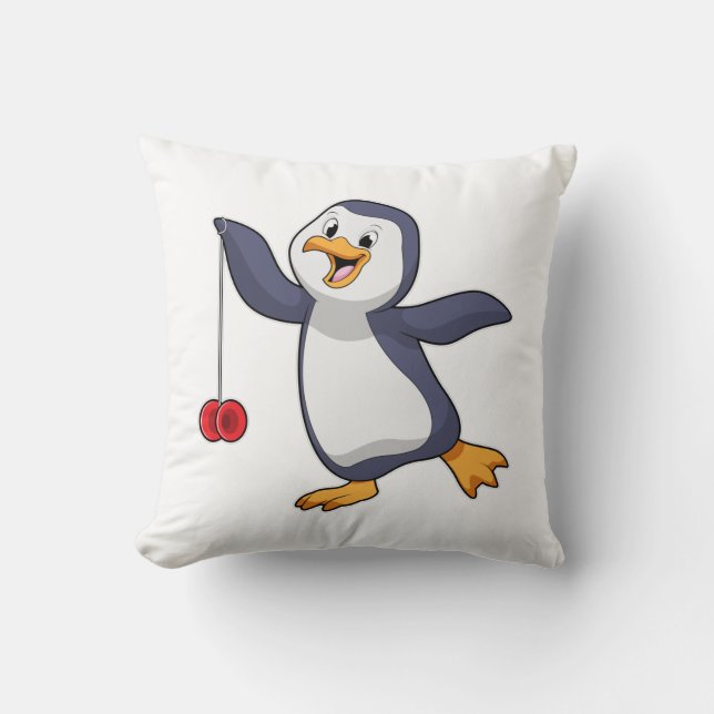 Penguin with Yo-Yo Throw Pillow (Front)