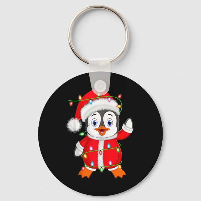 Penguin Xmas Lighting Santa Costume Penguin Christ Keychain (Front)