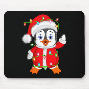 Penguin Xmas Lighting Santa Costume Penguin Christ Mouse Pad