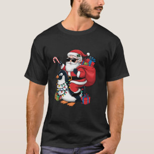 Penguin Xmas Lighting Santa Riding Penguin Christm T-Shirt