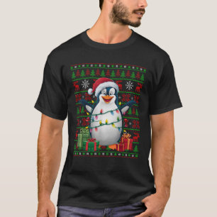 Penguin Xmas Lights Ugly Santa Hat Emperor Penguin T-Shirt