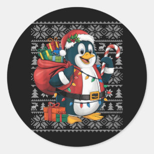 Penguin Xmas Sweater Style Ugly Santa Penguin Chri Classic Round Sticker