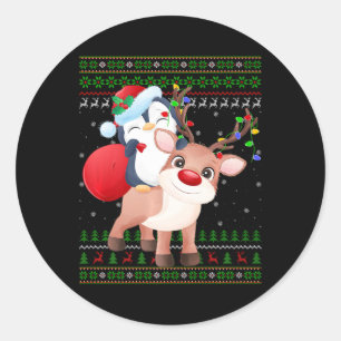 Penguin Xmas Sweater Style Ugly Santa Penguin Chri Classic Round Sticker