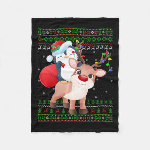Penguin Xmas Sweater Style Ugly Santa Penguin Chri Fleece Blanket