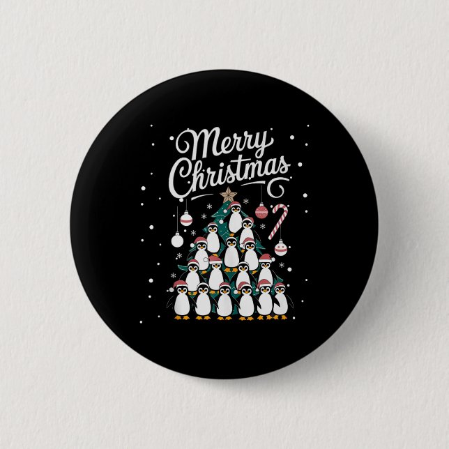 Penguin Xmas Tree Penguine Christmas Tree Merry Ch 2 Inch Round Button (Front)