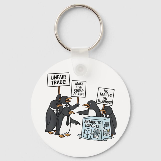 Penguins Against Tariffs Anti Trump  Keychain (Front)