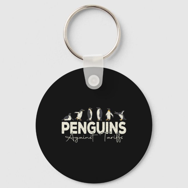 Penguins Against Tariffs Funny Animal Retro Resist Keychain (Front)