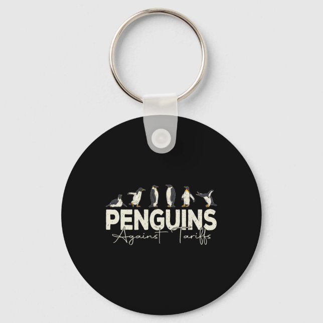 Penguins Against Tariffs Funny Animal Retro Resist Keychain (Front)