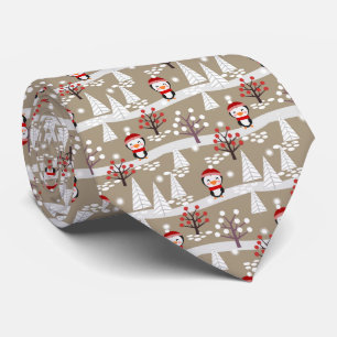 Penguins and Christmas Trees Neck Tie