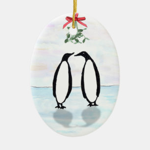 Penguins and Mistletoe Holiday Ornament