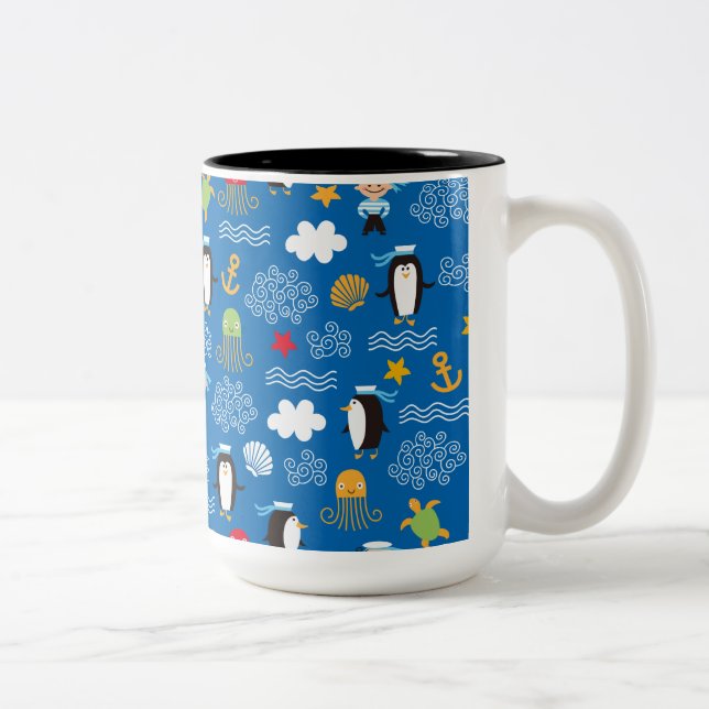 Penguins and Sailors Two-Tone Coffee Mug (Right)