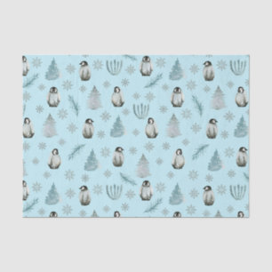Penguins and Snowflakes Blue Christmas Tissue Paper