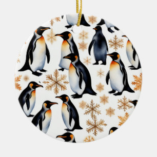 Penguins and Snowflakes Christmas and New Year Ceramic Ornament
