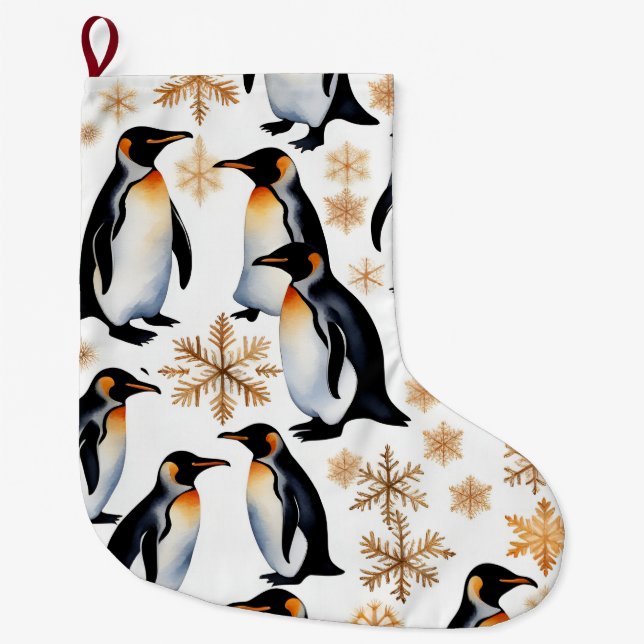 Penguins and Snowflakes  Large Christmas Stocking (Front)