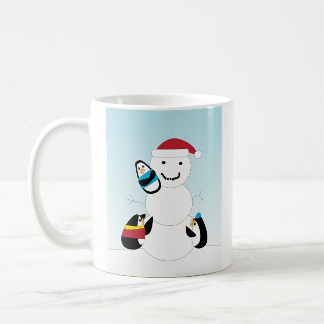 Penguins and Snowman Winter Coffee Mug (Left)
