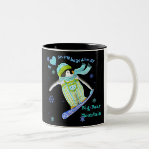 Penguins at Play, I Love Snowboarding Mug