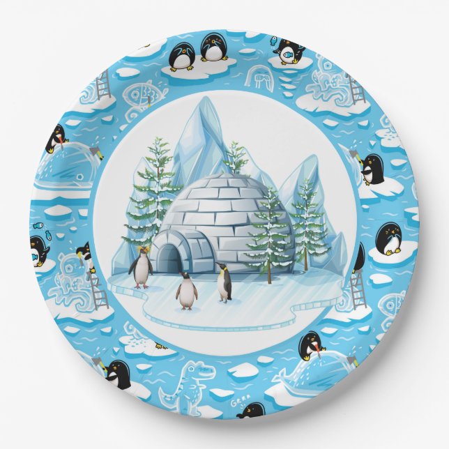 Penguins At Play Paper Plate (Front)