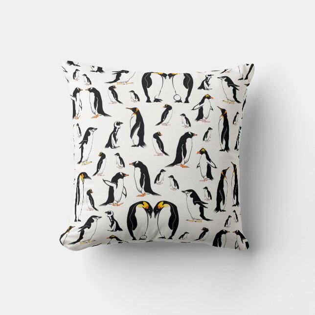 Penguins black and white pattern throw pillow (Front)