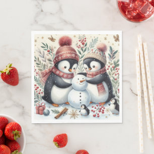 Penguins Building A Snowman Napkin
