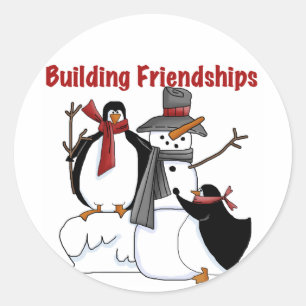 Penguins Building Friendship tshirts and Gifts Classic Round Sticker
