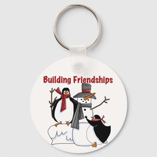 Penguins Building Friendship tshirts and Gifts Keychain (Front)