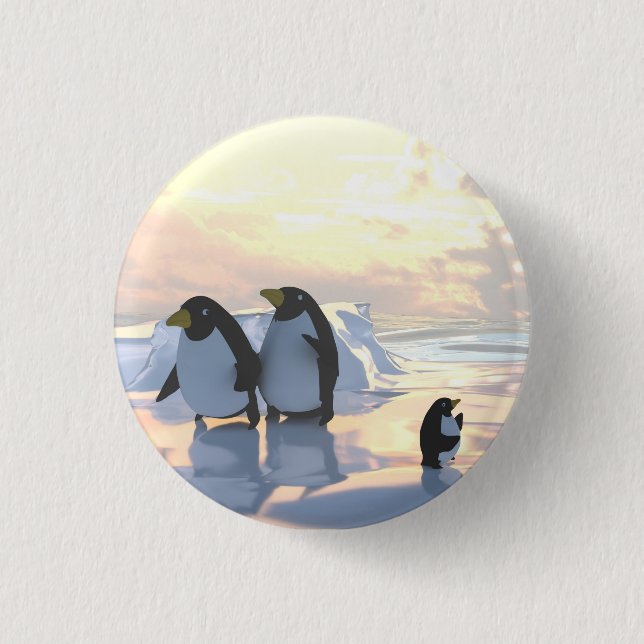  penguins chilling on an ice floe     1 inch round button (Front)