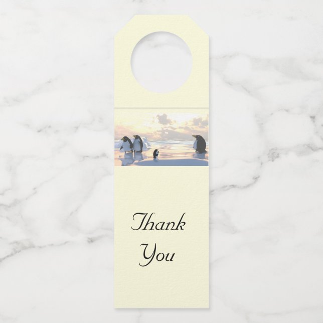  penguins chilling on an ice floe     bottle tag (Front)