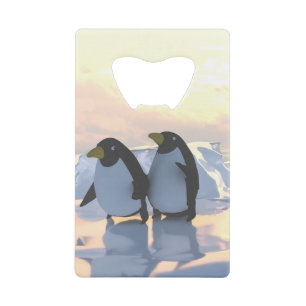 penguins chilling on an ice floe credit card bottle opener