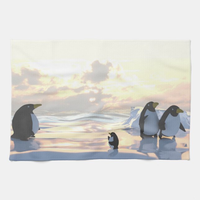  penguins chilling on an ice floe     kitchen towel (Horizontal)