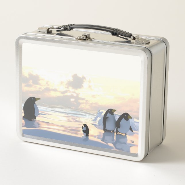  penguins chilling on an ice floe     metal lunch box (Front)