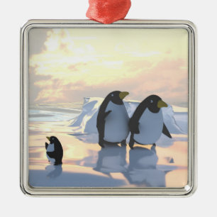 penguins chilling on an ice floe metal ornament