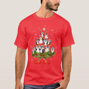 Penguins Christmas Tree Lights Funny Santa Hat Lov T-Shirt