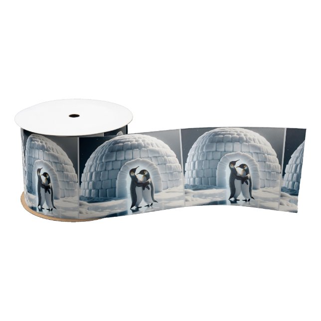 Penguins Dancing By An Igloo Satin Ribbon (Spool)